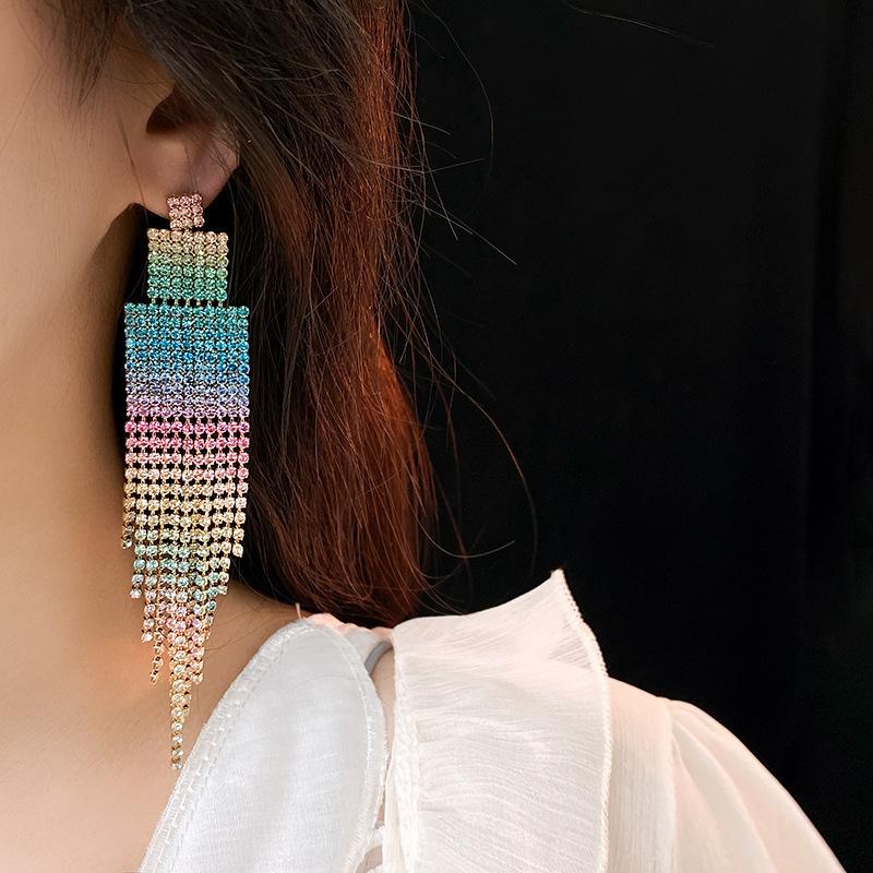Diamond Geometric Tassel Earrings Color Stylish Sweet Earrings