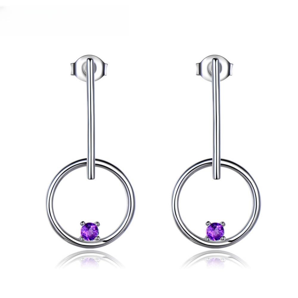 

Личность Темперамент Аметист 925 Серебряные Модные Циркон Круглые Серьги для Женщин Металлические Серьги серебряный