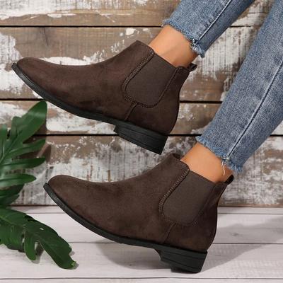 Neue Modische Damenstiefel Bequeme Runde Zehenpartie Quadratischer Absatz Wildleder Temperament Damen Nude Stiefel Leicht Klassisch