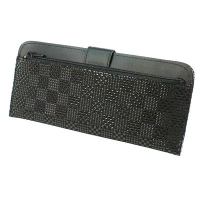 [Inden-ya] Inden Long Wallet, Large, Thin, Deerskin, Black with Black Lacquer, Small Checkered Pattern, 2107-01-167