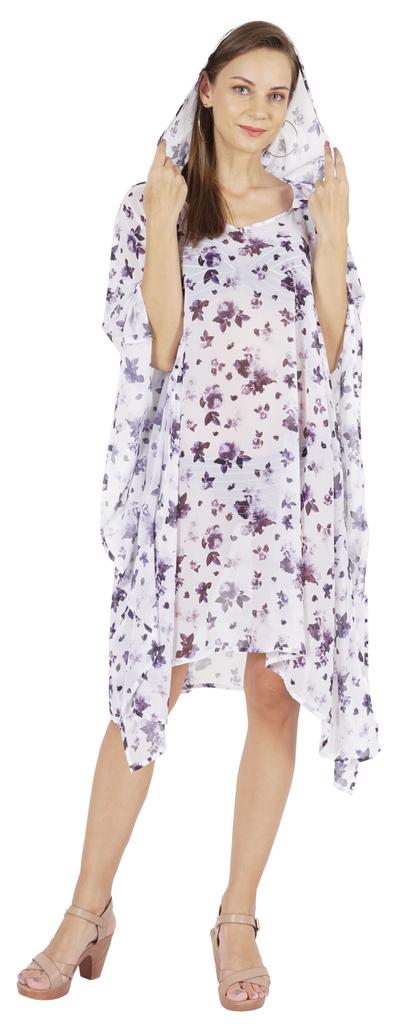 Moomaya Women  s Short Hoodie Kaftan Loose Tunic Kimono Sleeve Mini Beach Cover Up