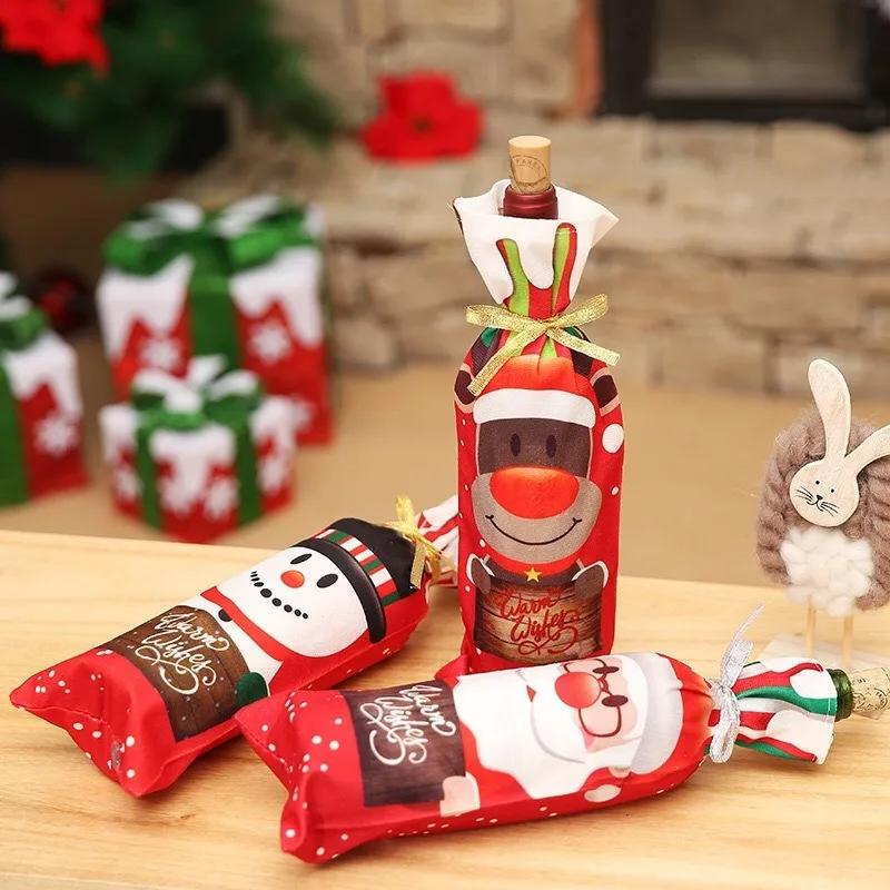 Christmas Wine Bottle Covers Bag Snowman Santa Claus Champagne Bottle Cover Sleeve Merry Christmas New Year Table Decorations