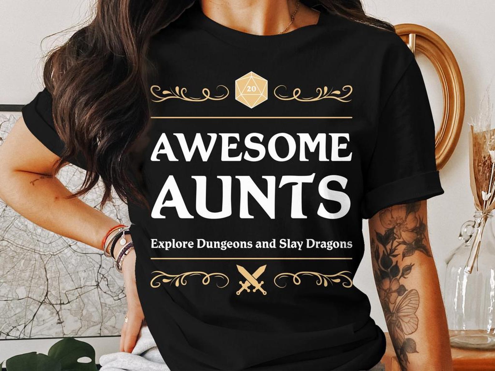 Awesome Aunts Dungeons Tabletop RPG Roleplaying Dragons D20 Shirt for D&D Fans DND Gamer T-Shirt 3XL