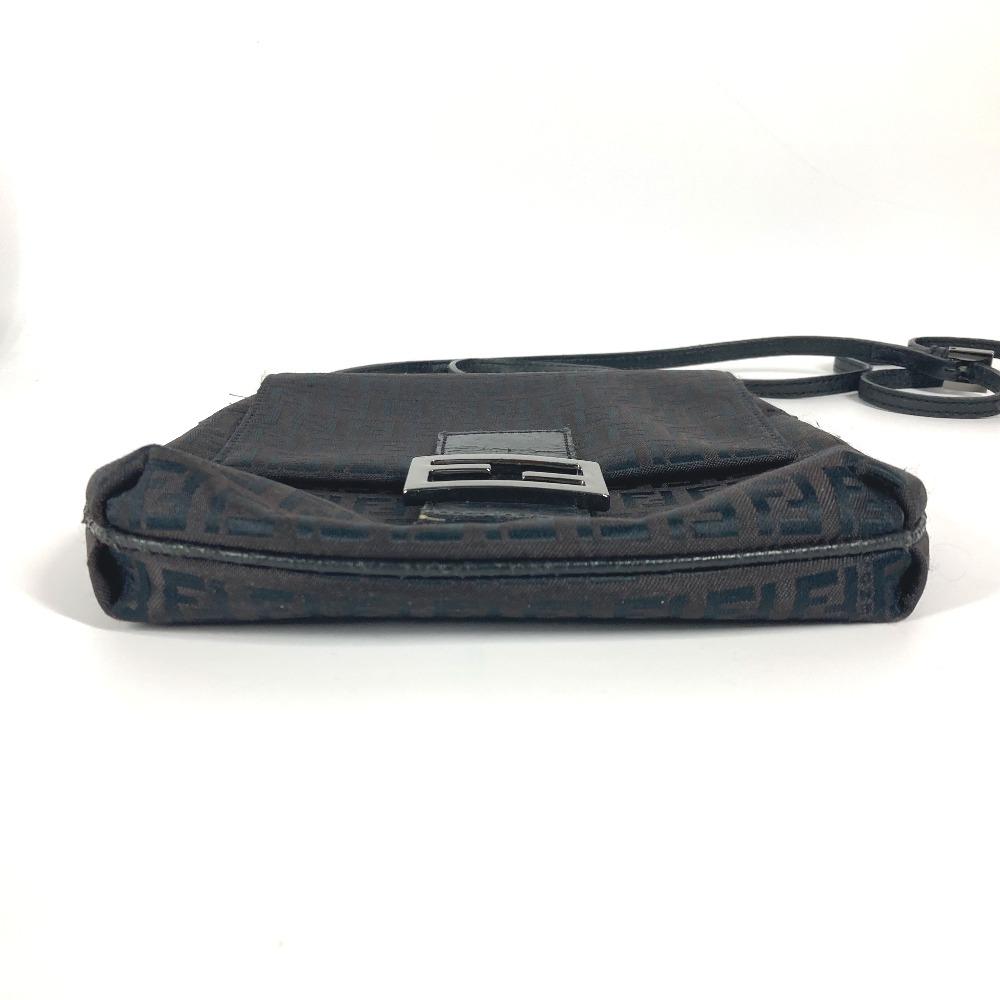 Fendi Zucchino Bag Flap Pochette Crossbody Shoulder Bag Canvas/Leather Black