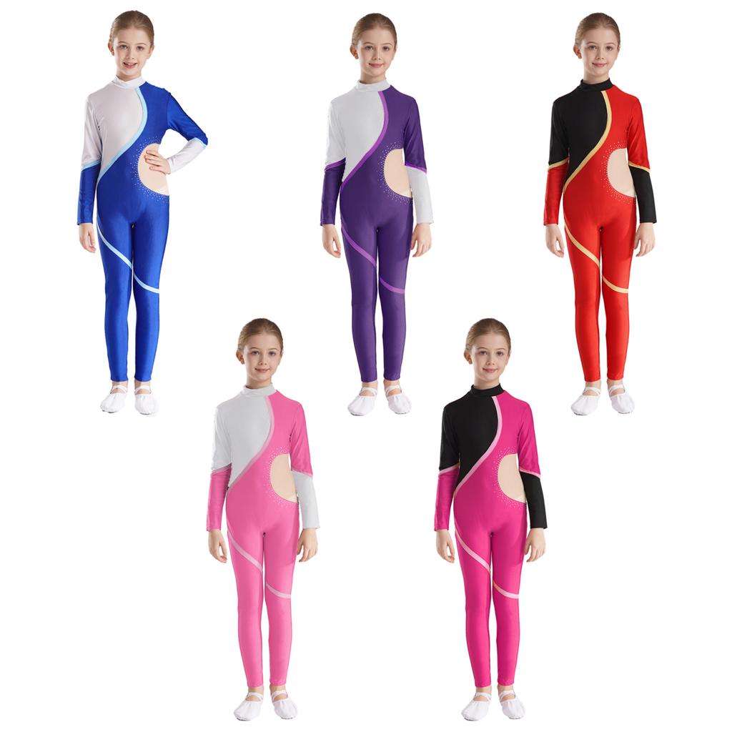 Girls Dance Unitard Skating Jumpsuit One Piece Long Sleeve Bodysuit Gymnastics Leotard