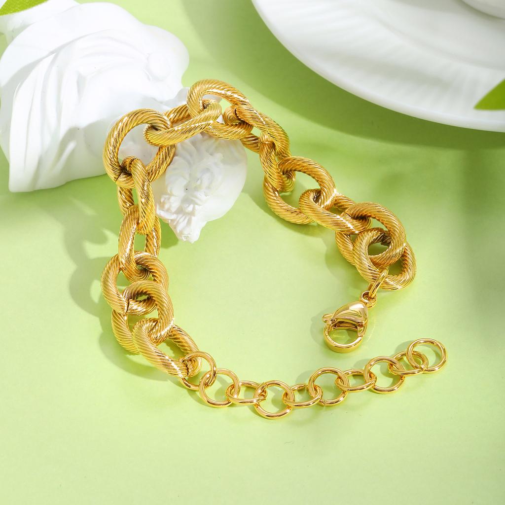 Geometric Simple Women's Cuff Bracelet,Gold Plated Stainless Steel Round Rolo Chain Bracelets, Party Jewelry Gifts