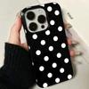 INS Polka Dots Printed Black Phone Case For iPhone 16 15 14 13 12 11 Pro Max XR XS Max 7 8 Plus MINI Creative Black Cover
