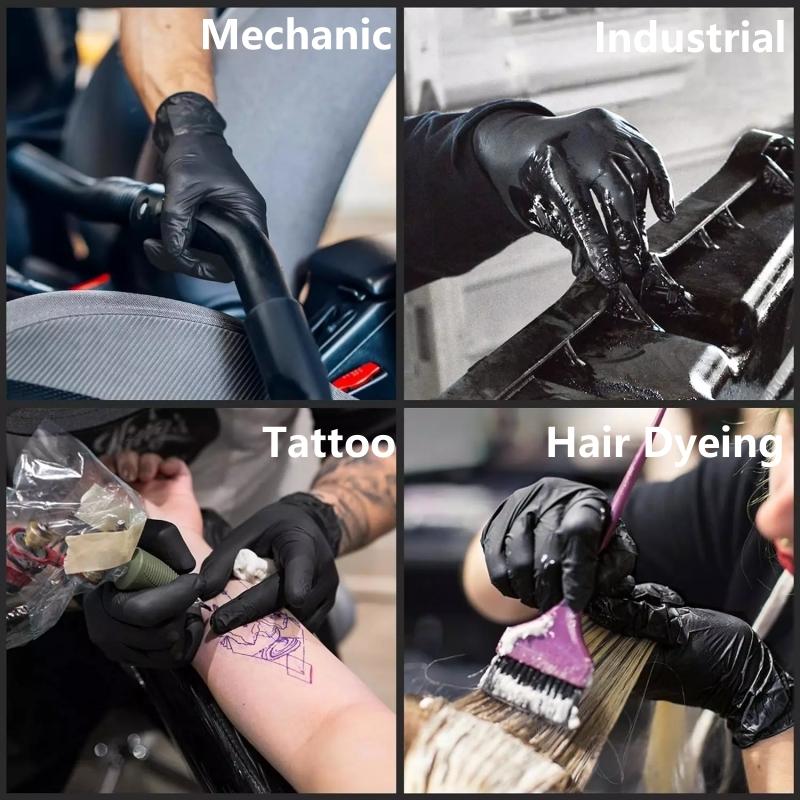 Einweg-Schwarze Nitrilhandschuhe 4-mil Unsteril Texturiert Haushaltsreinigungshandschuhe für Industrie Kochen Kosmetikerin Haarfärbemittel
