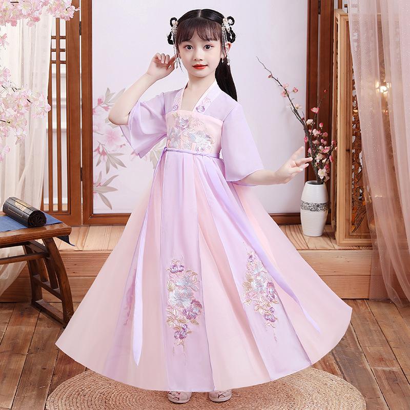 

Древний костюм ханьфу для девочек, детское платье для маленьких девочек в китайском стиле, платье Тан, юбка принцессы, национальный костюм, детский XXXL фиолетовый