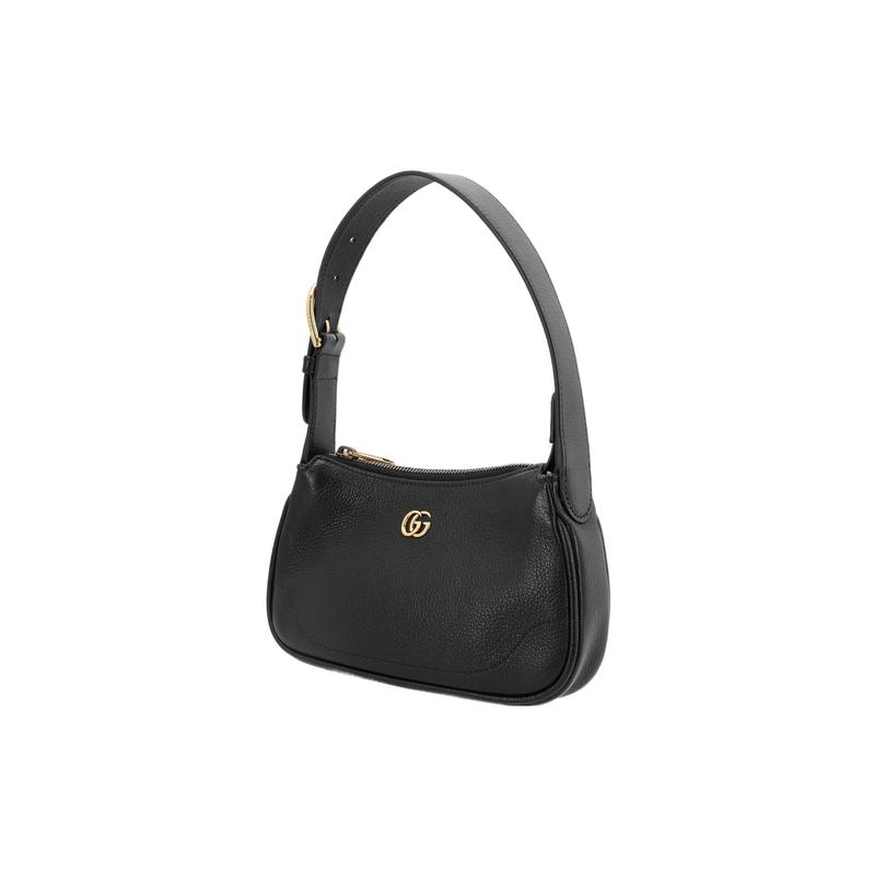 Gucci Aphrodite Gold Finish Double G Logo Zipper Closure Leather Underarm Bag Mahjong Bag Handbag Shoulder Bag Women's Black