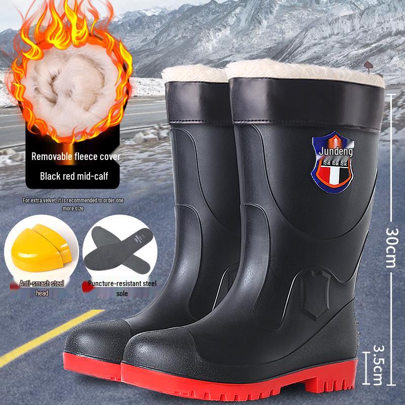 Jun Deng Men's High-Top Waterproof Anti-Smash Puncture-Resistant Work Boots - Durable, Thick-Soled Rain Boots for Construction Sites.