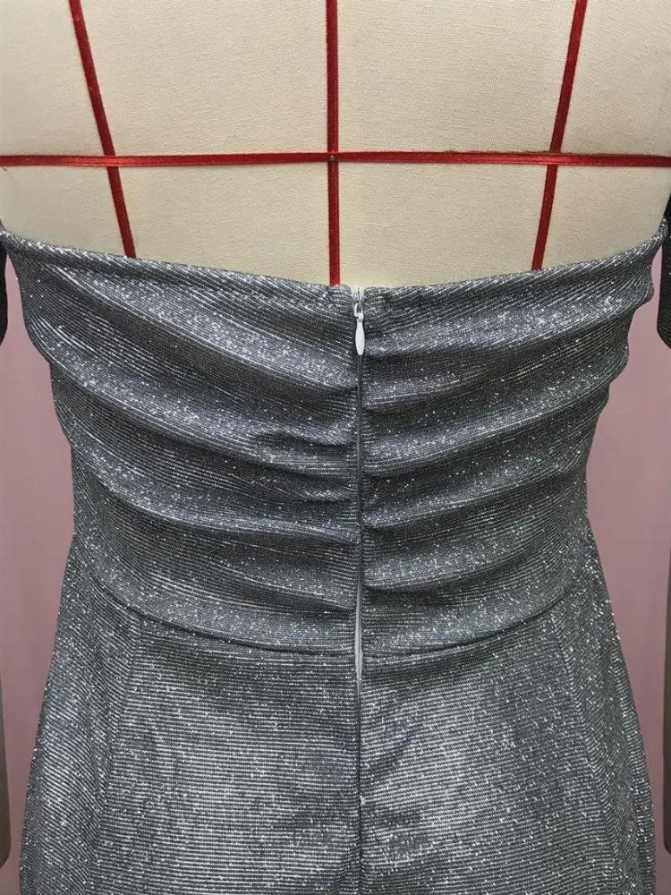 Elegant European American Style Women Sequin Slit Tube Top Gown 2025