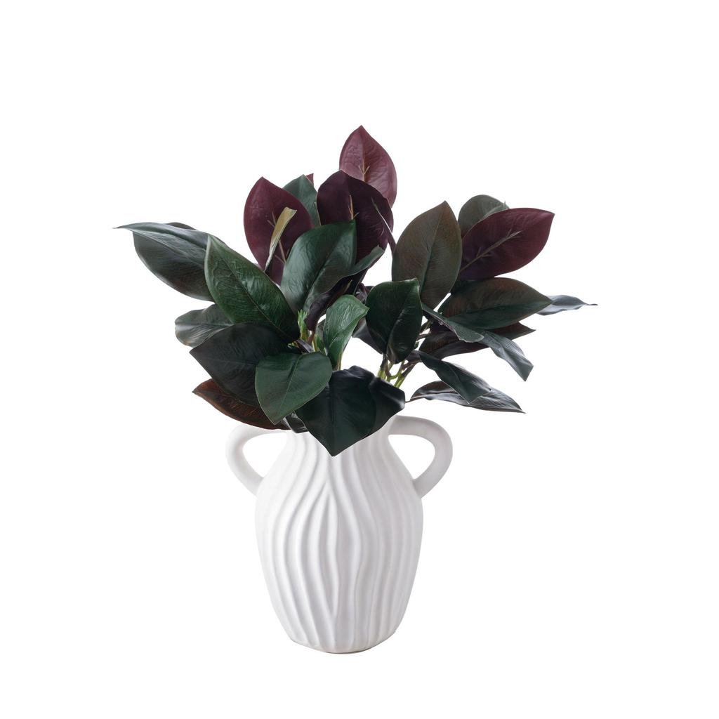 Artificial Magnolia Leaf with Purple Back - 2-Prong Faux Flower for Home Decoration, INS Style