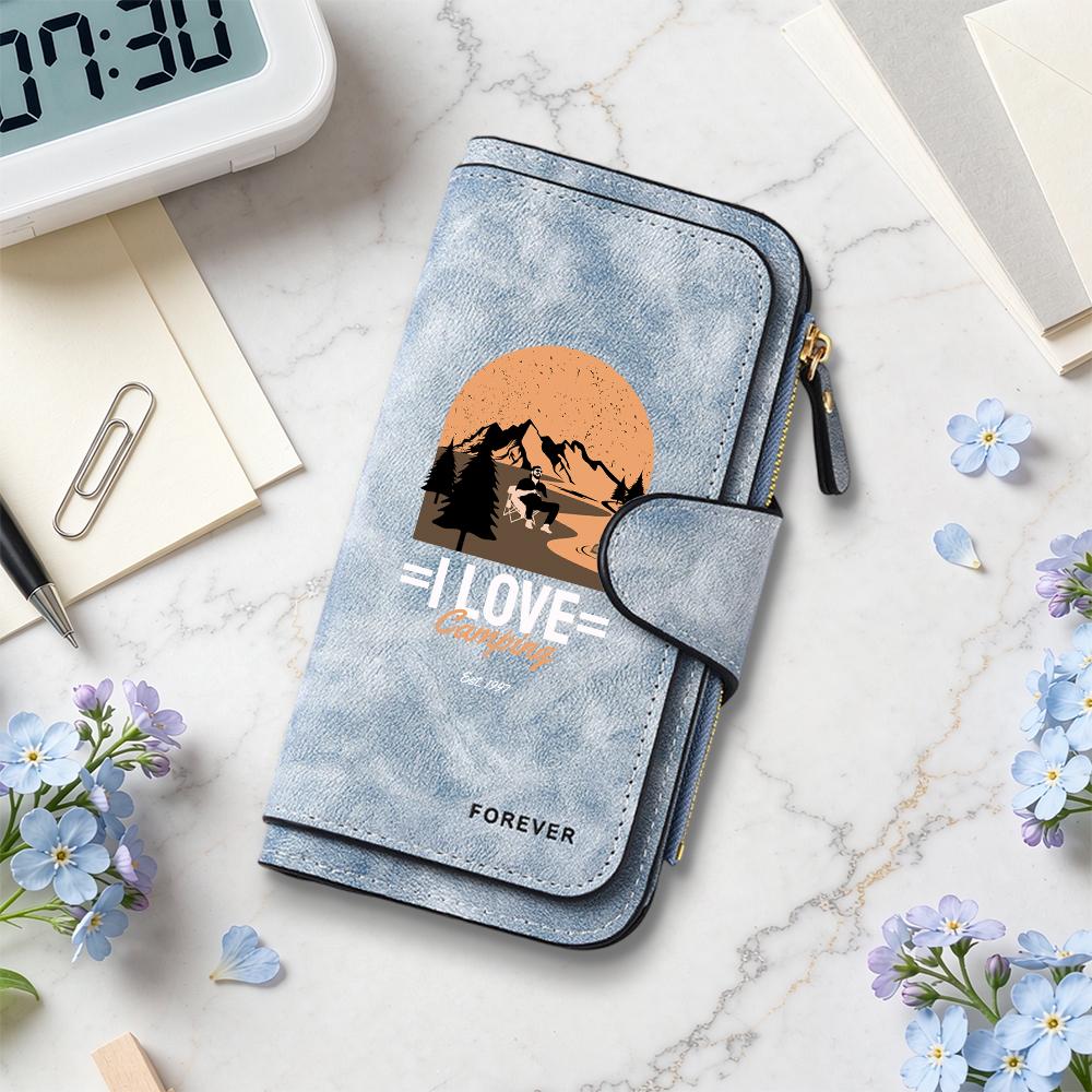 Fashion Camping Pattern Wallet Portable Durable Multi Card Slot Casual Purse