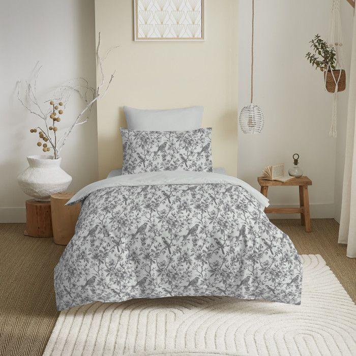Pack complet housse de couette réversible pour lit 90 x 190 cm Bérengère nuage