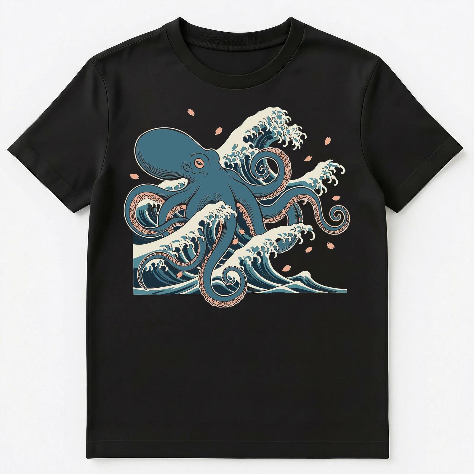 Octopus Lover Japanese Wave Ocean Life Unisex T-Shirt XL