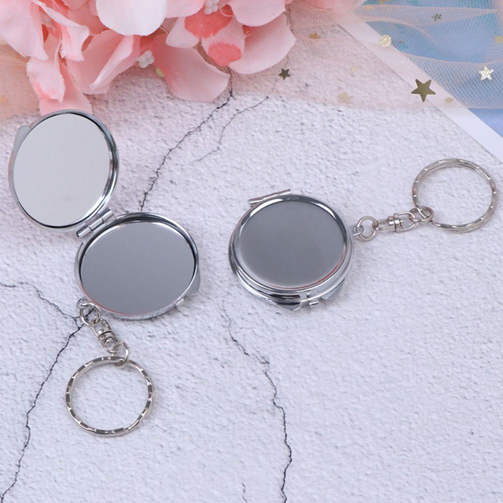 Metal Folding Mirror Key Chain Makeup Mirror Double Sides Cosmetic Mirror Keychain Girls Toy