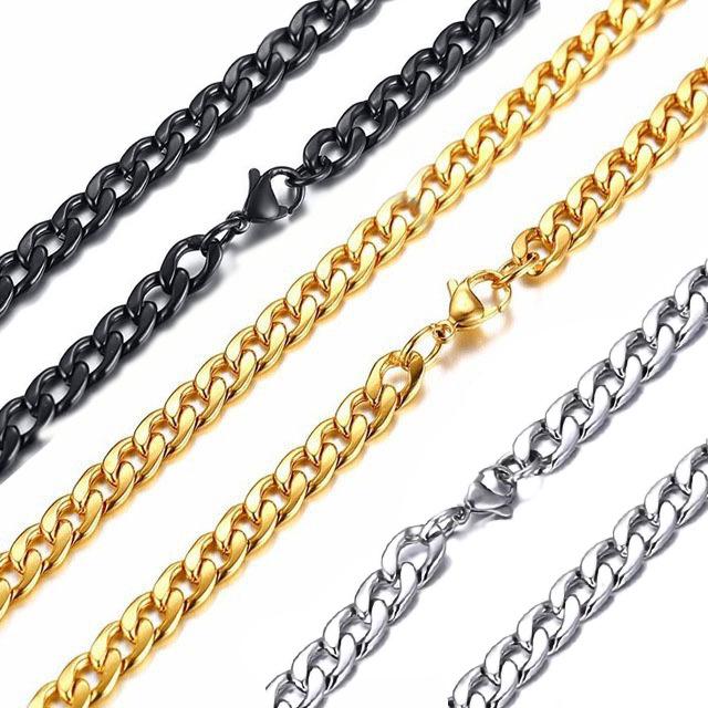 18k Gold Plated Stainless Steel Necklace with Black Titanium Chain