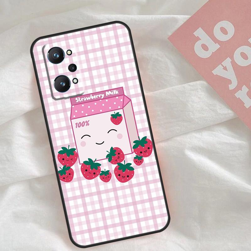 Cute Strawberry Milk Box Case For Realme C65 C67 C71 C63 C61 C55 C51 C53 C35 C75 11 12 13 14 15 Pro Plus GT6 GT7 Pro