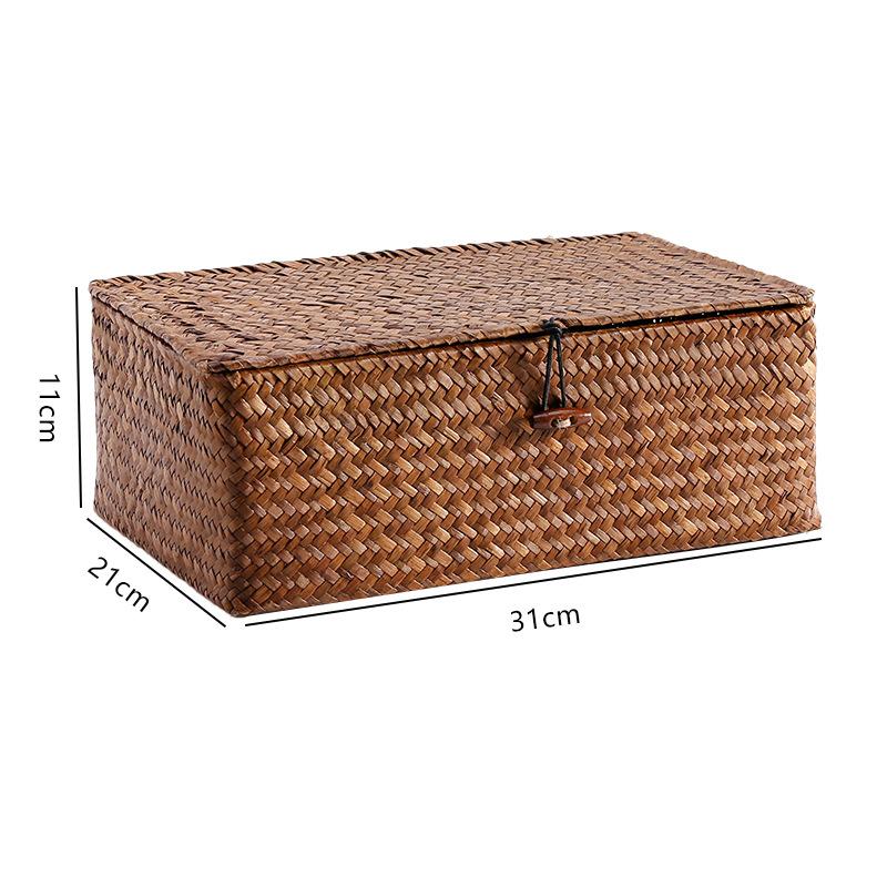 Handmade Wicker Woven Storage Box Rattan Storage Finishing Basket with Lid Sundry Bath Cosmetic Towel Container Laundry Basket