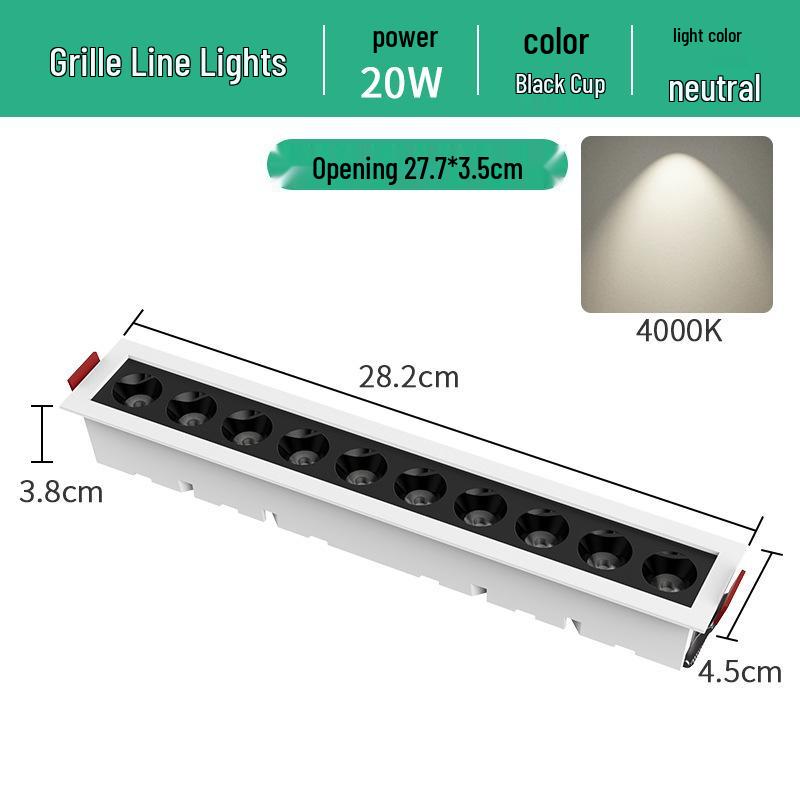 Embedded LED Linear Grille Light: Anti-Glare Rectangular Lamp for Living Room