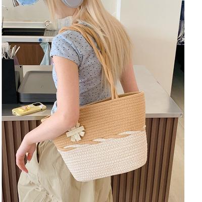 Straw Bag Women's 2025 New Fashion Woven Tote Bag Seaside Vacation Beach Bag Bucket Shoulder Bag