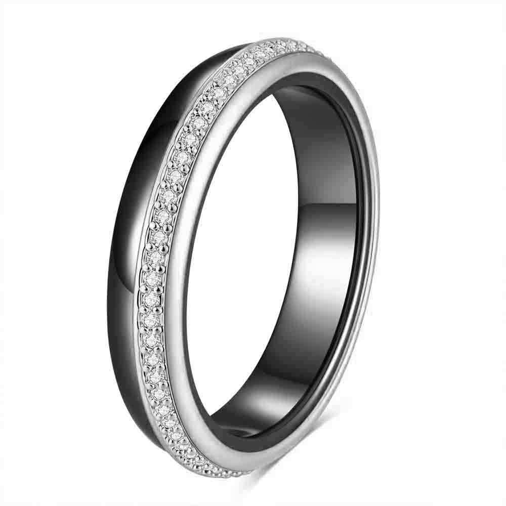 Inel Ceramic Negru Alb 4MM Minimalist Fashion Femei Cuplu Micro Incrustat Zircon Inele Asortate