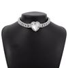 Fashion Bling Rhinestone Rose Heart Pendant Choker Necklace for Women Crystal Wedding Party Statement Jewelry