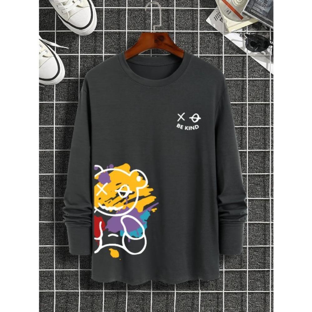 Casual Printed Simple Top Fashionable Loose Long-sleeved Crew Neck T-Shirts Men’s