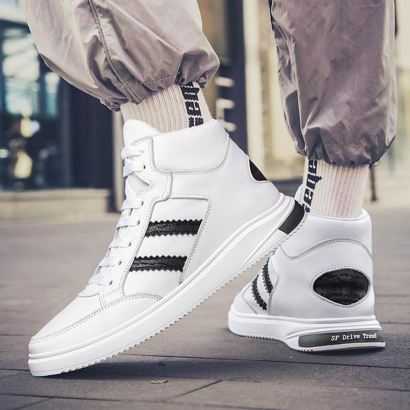 Men Fashion Genuine Leather Boots Men Lace Up White Shoes Brand Ankle Sneakers Cow Leather Luxury Boots Comfortable Mens Shoes