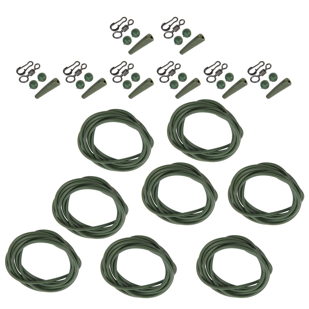 8PCS ABS+Copper Alloy Portable Silicone Hair Rigs Swivel Carp Fishing Accessories(Green )