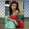 Vintage Pinup Girl in Red Polka Dot Dress Retro Metal Tin Sign Wall Art Decor