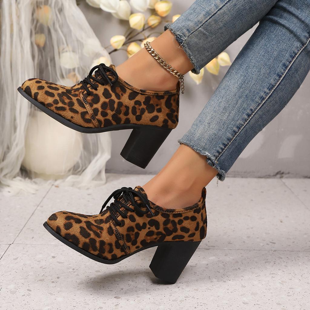 Elegant small leather shoes 22 trendy suede thick high heels autumn beautiful front lace-up Mary Jane shoes