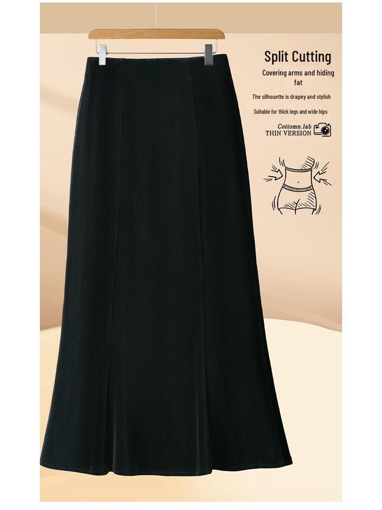 Golden Velvet High-Waist A-Line Mermaid Skirt - Women's Autumn/Winter 2025
