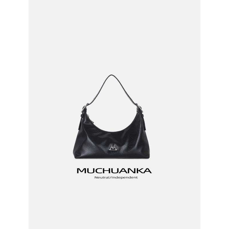 

7/13 New Product 20% off Grab [Moon Edge] Muchuan Card Original Retro Soft Leather Underarm Baguette Bag Black