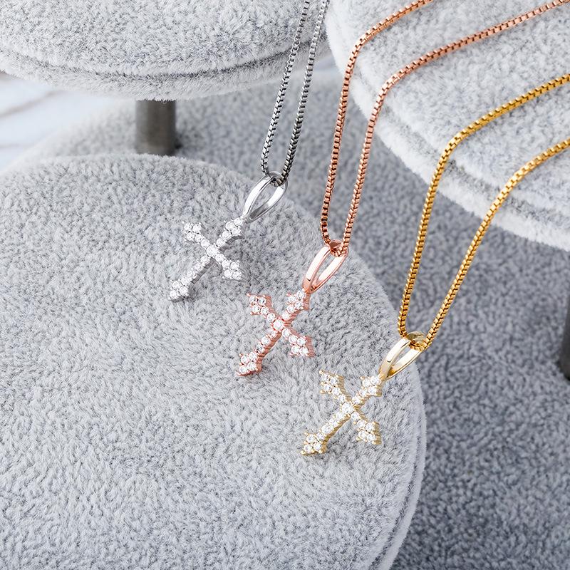 Trendy 925 Silver Cross Zircon Pendant Necklace - European & American Hip-hop Style