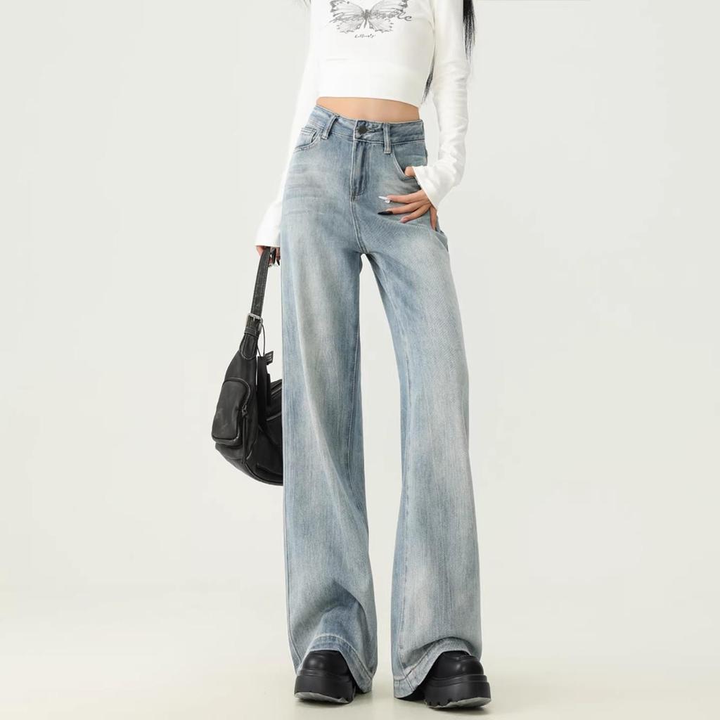 Visually Taller High-Waist Tummy-Control Wide-Leg Jeans for Petite Women - Slimming, Retro, Loose Fit