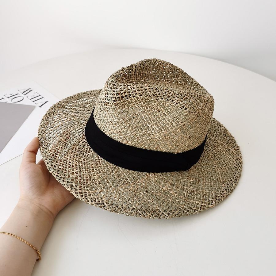 

New Trend Summer Wide Brim Straw Hat Chapeau Ladies Panama Sun Hats Boater Black Beach Hat Sombrero Fedora Cowboy Jazz Cap 56-58cm