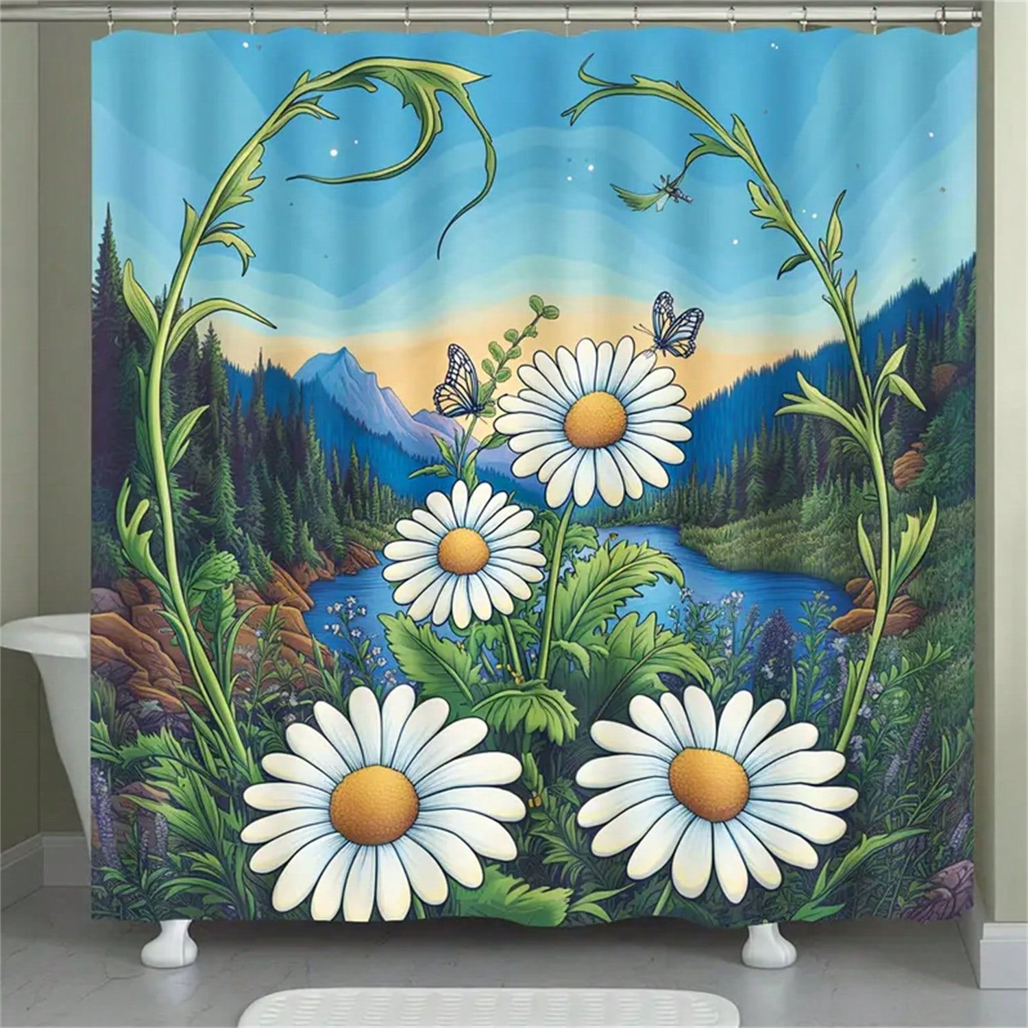 

Nature s Harmony Shower Curtain: Embrace the Scenic Design, Soft Fabric, and Peaceful Vibes for Your Relaxing Bathroom W90XH180cm