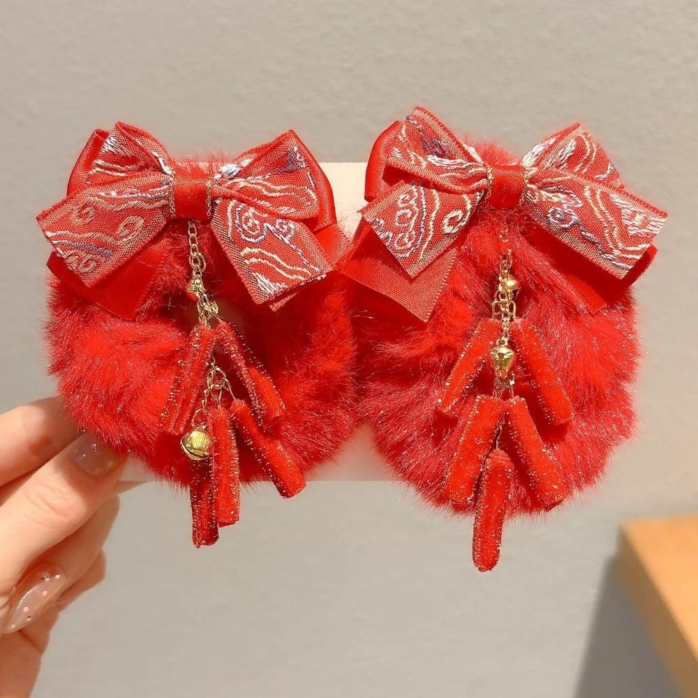 Bow New Year Hair Ties Plush Children's Hair Ropes Cute Chinese Style Hair Accessories Celebration
