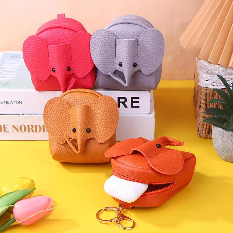 Pu Leather Elephant Money Bag Women Coin Purse With Key Ring Multifunctional Zipper Cartoon Storage Bags Key Case