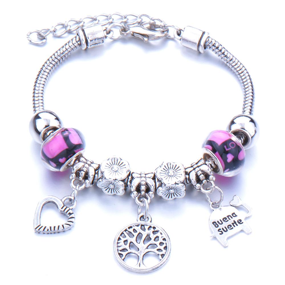 Vintage Handmade Alloy Large Hole Glass Bead Elephant Tree of Life Design Transparent Bracelet Multiple Styles Available