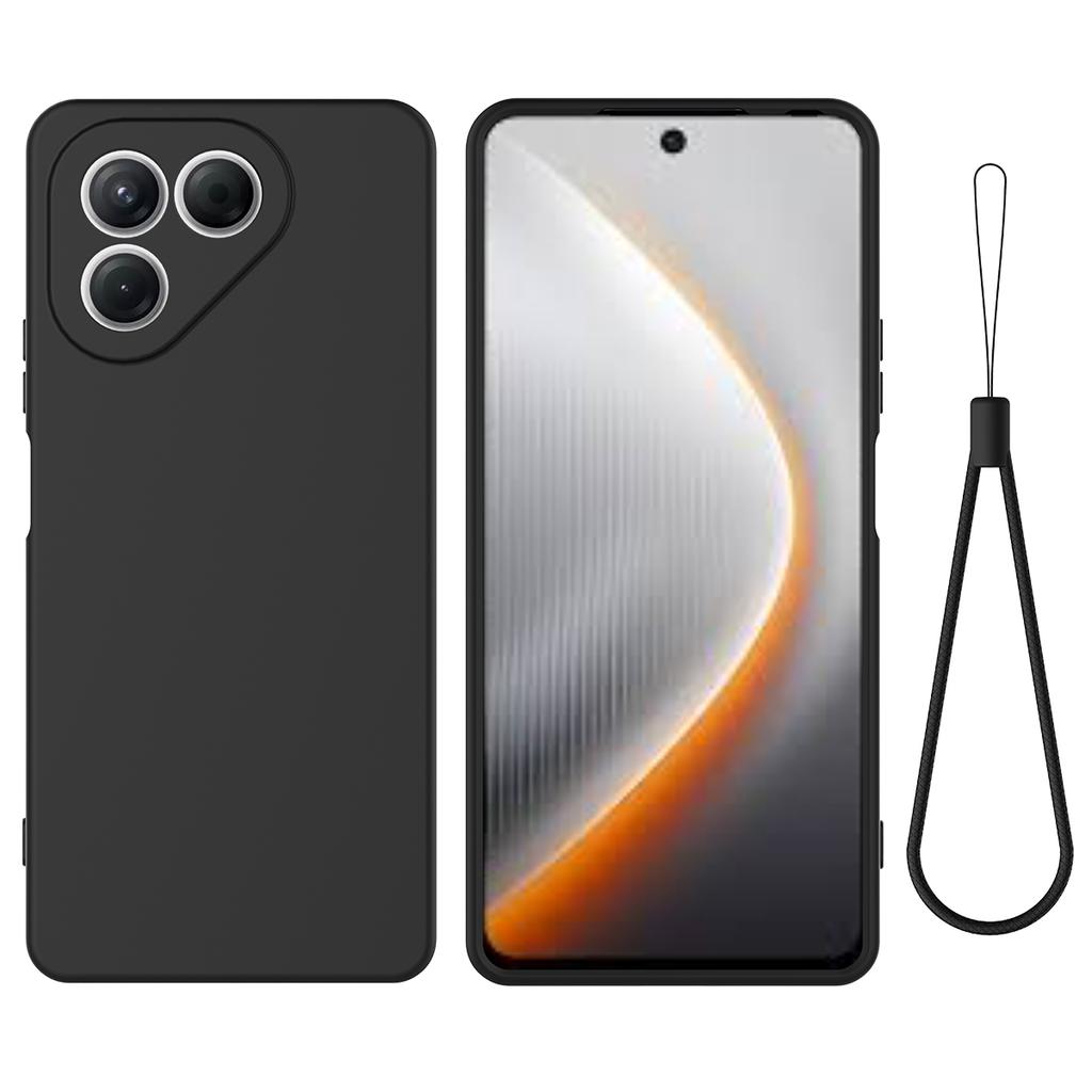 For TECNO Pova 7 4G Liquid Silicone Case Phone Back Cover with Hand Strap