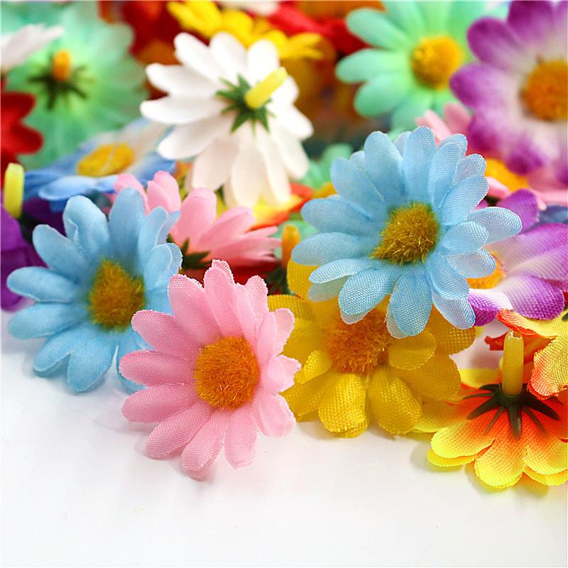 50PCs Dasiy Artificial Flowers 3.5cm Fake Flower Head For Home Wedding Garden Decoration DIY Bride Wreath Accessories Gift Craft