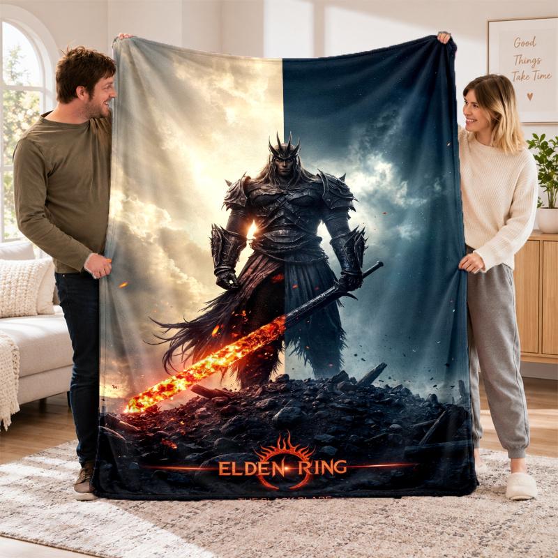 Flannel Fleece Blanket with Elden Ring Design, Soft Lightweight Throw for Bed Sofa Travel
