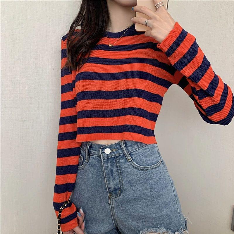 Damen Retro Gestreifter Lockerer Langarm Strickpullover 2025 - Frühling & Herbst Design