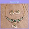 Vintage Bohemian Gemstone Water Drop Necklace And Earrings Set For Women