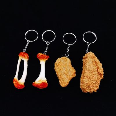 Simulation Fried Chicken Nugget Food Keychain Realistic Fake Chicken Hamburger Chips Bread Key Chain Bag Pendant Keyring