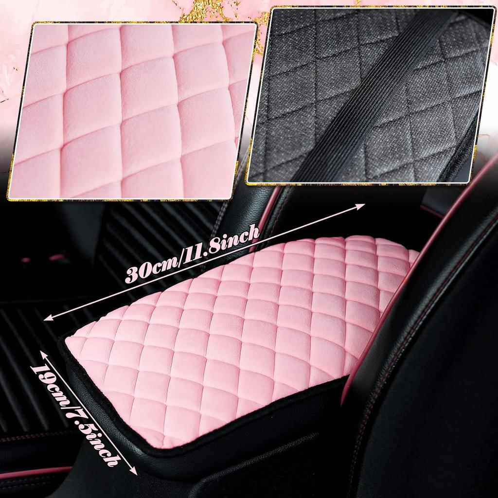 Tallew 8 Pcs Pink Cute Car Accessories Set Includes Steering Wheel Cover 2 Seat Belt Shoulder Pad Auto Center Console Pad 2 Cup Holders 2 Bling Start