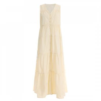 Shop   V Neck Button Open Summer Frill Women sleeVeleSs Long DreSs Beige Ss Wdr 
